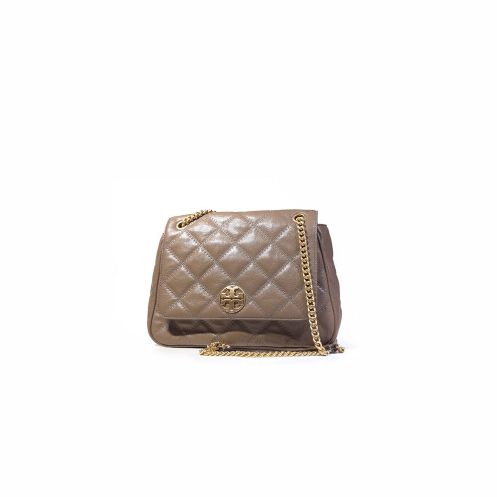 Tory Burch Quilted Taupe/Brown Shoulder Bag